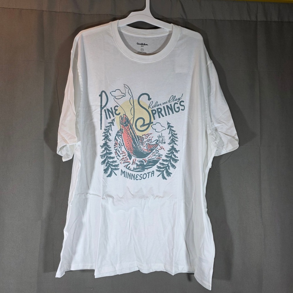 Goodfellow & Co Mens 3XL Cream Pine Springs‎ Minnesota Fishing Graphic T-Shirt